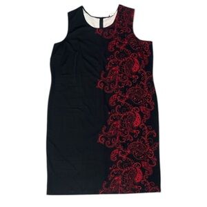 #433 (Tiana B.) Stylish Black Sleeveless Dress with Red Pattern - Size 22W